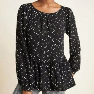 Maeve by Anthropologie Peplum Style Swing Blouse | Size S | Black and White